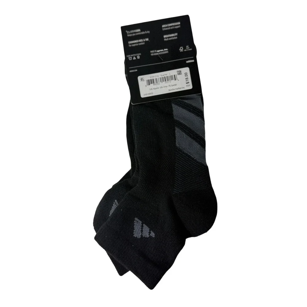 Adidas Mens Climacool All Day Training Quarter Socks 3 Pair Pack Black Grey L